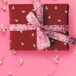 Cream Hearts on Burgundy - Minimal Valentine  Inpakpapier Vel