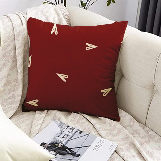 Cream Hearts on Burgundy - Minimal Valentine  Kussen (Creator heeft geüpload)