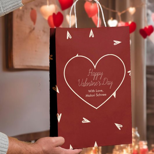 Cream Hearts on Burgundy - Minimal Valentine  Medium Cadeauzakje