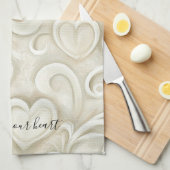 Cream Hearts Theedoek (Quarter Fold)