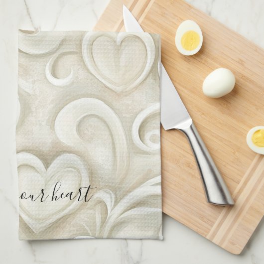 Cream Hearts Theedoek (Quarter Fold)