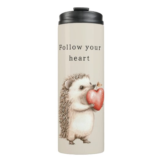 Cream Hedgehog Apple Heart Thermosbeker (Voorkant)