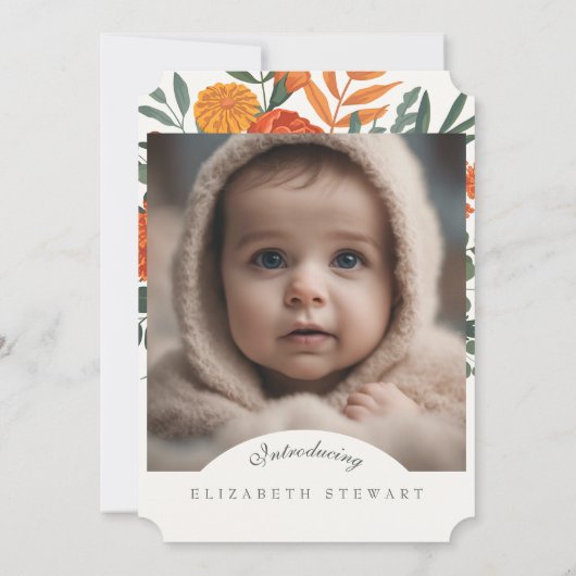 Cream Herfst Floral 2 Foto Aankondiging Geboorte (Achterkant)