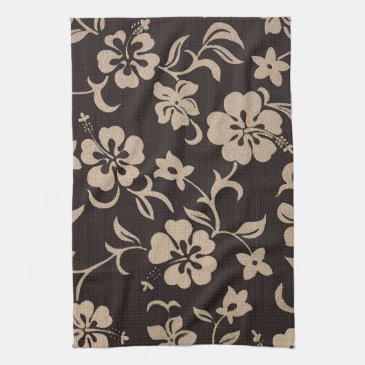 Cream Hibiscus Flowers op Brown 1 Theedoek (Verticaal)