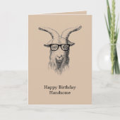 Cream Hipster Goat with Glasses Birthday Kaart (Voorkant)