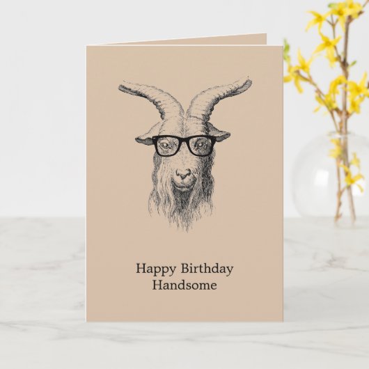 Cream Hipster Goat with Glasses Birthday Kaart (Gele Bloem)