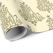 Cream Holiday Tree Script Cadeaupapier (Rol Hoek)
