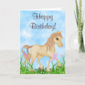  Cream Horse en Butterflies Happy Birthday Kaart (Voorkant)
