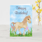  Cream Horse en Butterflies Happy Birthday Kaart (Gele Bloem)