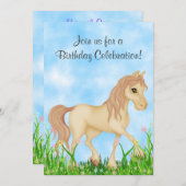  Cream Horse & Flowers Verjaardag Kaart (Voorkant / Achterkant)
