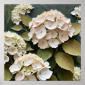 Cream Hydrangeas with Textured Leaves  Poster (Voorkant)