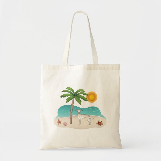 Cream Iggy Dog op tropisch zomerstrand Tote Bag (Voorkant)