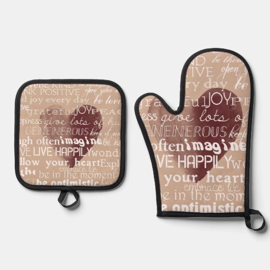 Cream Inspirerend Liefde Joy Red Heart Ovenwant & Pannenlap Set (Voorkant)