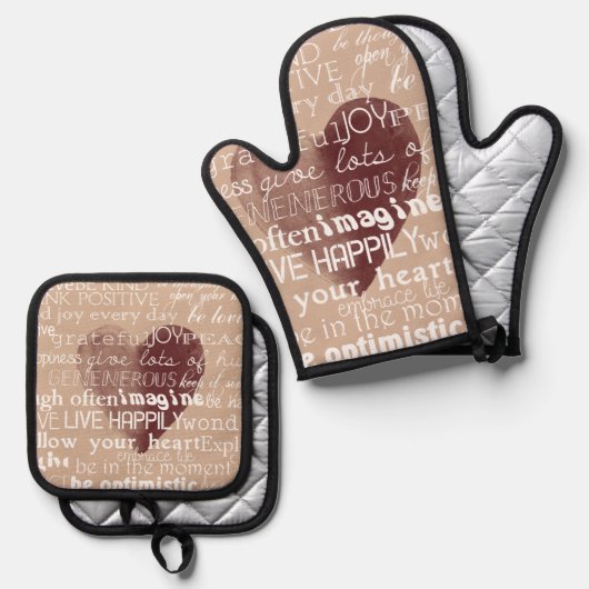 Cream Inspirerend Liefde Joy Red Heart Ovenwant & Pannenlap Set (Voorkant / Achterkant)
