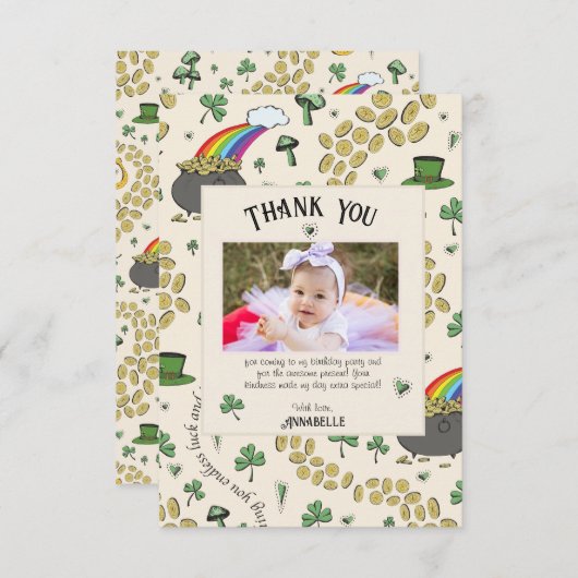 Cream Irish Rainbow Clovers & Hearts Verjaardag Bedankkaart (Voorkant / Achterkant)