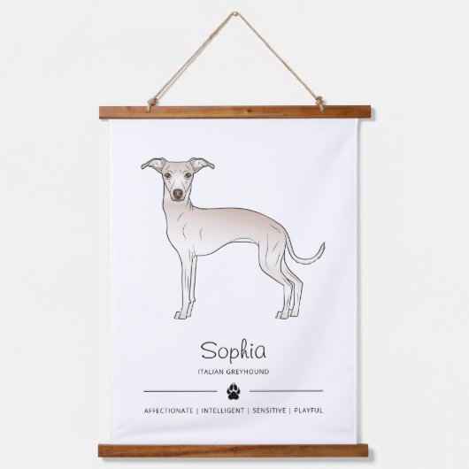 Cream Italiaans grijnshond met een paw en aangepas Hangend Wandkleed (Voorkant)