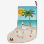 Cream Italiaanse Greyhound bij tropische zomerstra Kleine Kerstsok (Achterkant)