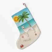 Cream Italiaanse Greyhound bij tropische zomerstra Kleine Kerstsok (Achterkant (Hangend))