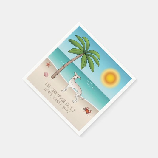 Cream Italiaanse Greyhound bij tropische zomerstra Servet (Hoek)