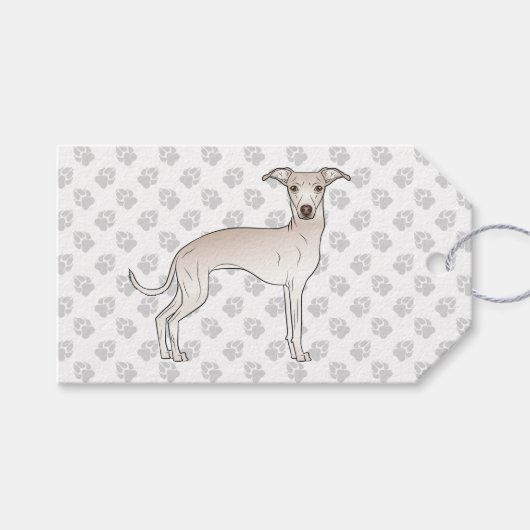 Cream Italiaanse Greyhound Cute Cartoon Dog met po Cadeaulabel (Voorkant (Horizontaal))