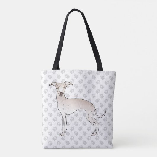 Cream Italiaanse Greyhound Cute Cartoon Dog met po Tote Bag (Achterkant)