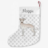 Cream Italiaanse Greyhound Dog met aangepaste naam Kleine Kerstsok (Achterkant)