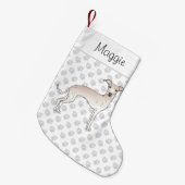 Cream Italiaanse Greyhound Dog met aangepaste naam Kleine Kerstsok (Voorkant (Hangend))