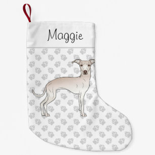 Cream Italiaanse Greyhound Dog met aangepaste naam Kleine Kerstsok