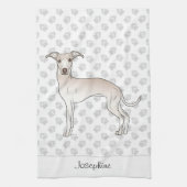 Cream Italiaanse Greyhound met aangepaste naam Theedoek (Verticaal)