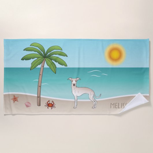Cream Italy Greyhound bij Tropical Summer Beach - Strandlaken (Voorkant)
