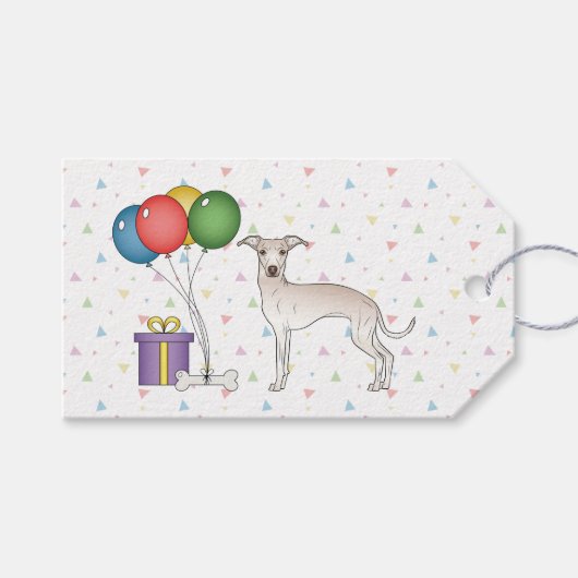 Cream Italy Greyhound Cartoon Dog Happy Birthday Cadeaulabel (Voorkant (Horizontaal))