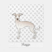Cream Italy Greyhound Cartoon Dog met naam Fleece Deken (Voorkant)