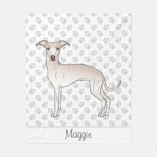 Cream Italy Greyhound Cartoon Dog met naam Fleece Deken (Voorkant)