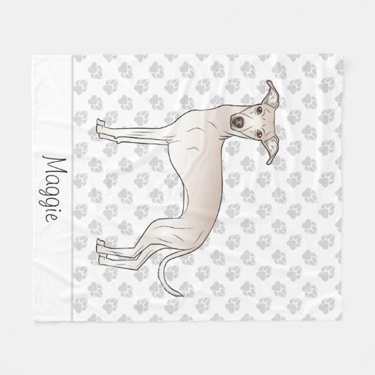 Cream Italy Greyhound Cartoon Dog met naam Fleece Deken (Voorkant (Horizontaal))