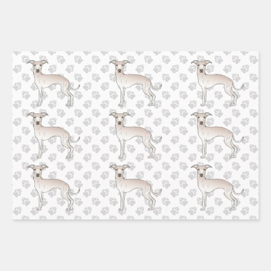 Cream Italy Greyhound Cartoon Dogs with Paws Inpakpapier Vel (Voorkant 2)