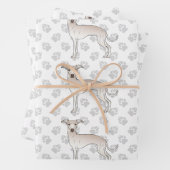 Cream Italy Greyhound Cartoon Dogs with Paws Inpakpapier Vel (In situ)