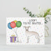 Cream Italy Greyhound Cute Cartoon Dog Birthday Kaart (Staand voorkant)