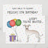 Cream Italy Greyhound Cute Cartoon Dog Birthday Kaart (Voorkant / Achterkant)