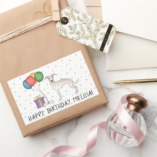 Cream Italy Greyhound Cute Dog - Happy Birthday Rechthoekige Sticker (Geschenken)