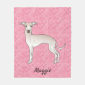 Cream Italy Greyhound Cute Dog on Pink Hearts Fleece Deken (Voorkant)