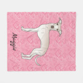 Cream Italy Greyhound Cute Dog on Pink Hearts Fleece Deken (Voorkant (Horizontaal))