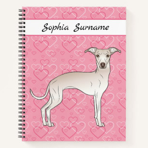 Cream Italy Greyhound Cute Dog on Pink Hearts Notitieboek
