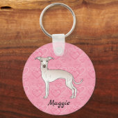 Cream Italy Greyhound Cute Dog on Pink Hearts Sleutelhanger (Voorkant)