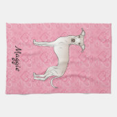 Cream Italy Greyhound Cute Dog on Pink Hearts Theedoek (Horizontaal)
