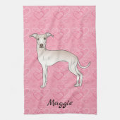Cream Italy Greyhound Cute Dog on Pink Hearts Theedoek (Verticaal)