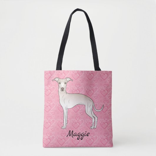 Cream Italy Greyhound Cute Dog on Pink Hearts Tote Bag (Voorkant)