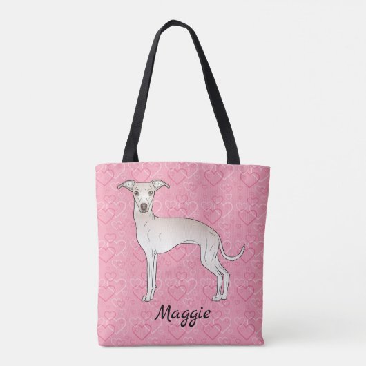 Cream Italy Greyhound Cute Dog on Pink Hearts Tote Bag (Achterkant)