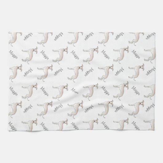 Cream Italy Greyhound Cute Dog Pattern met naam Theedoek (Horizontaal)