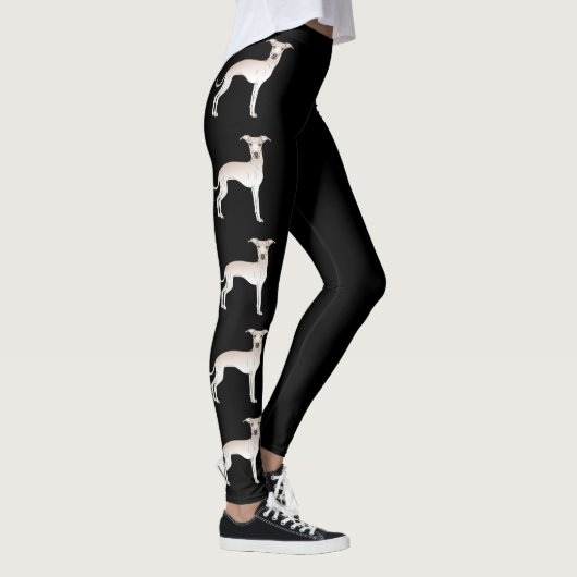 Cream Italy Greyhound Cute-tekenfilms op zwart Leggings (Rechts)