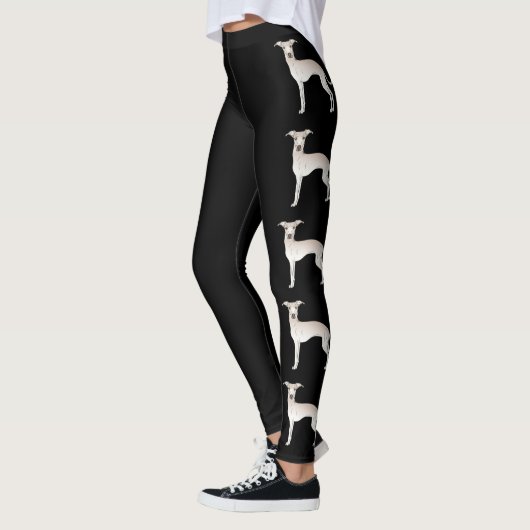 Cream Italy Greyhound Cute-tekenfilms op zwart Leggings (Links)